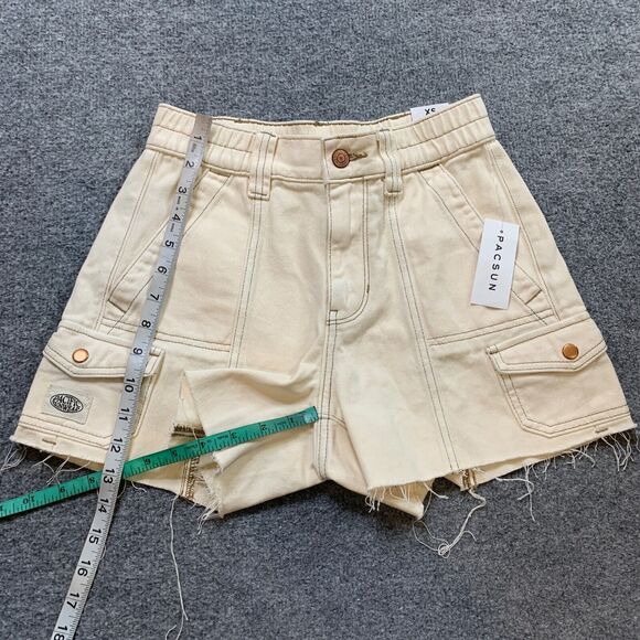 Pacsun Shorts Women XS Extra Small Ivory Denim Tint High Rise Cutoff Cargo - Picture 9 of 16